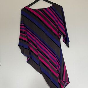 Vibrant Asymmetrical Dress with Pink and Purple Stripes